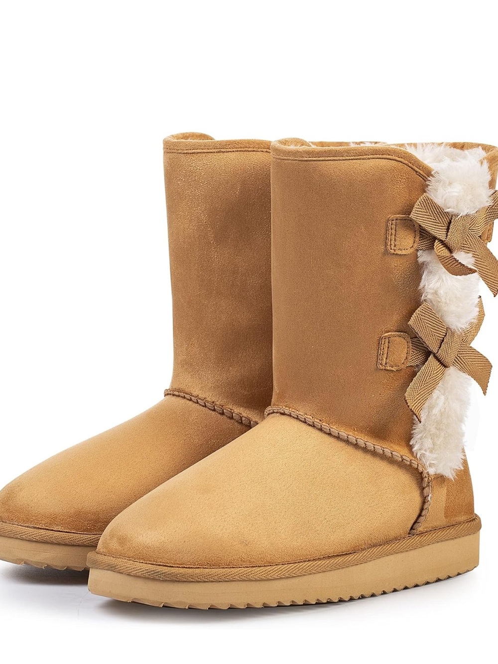Chestnut Bow-Back Faux Fur Shearling Boots